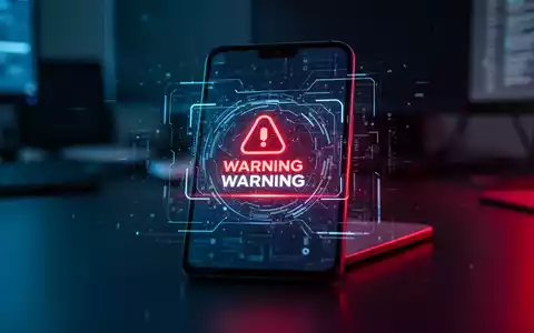Ein modernes Android-Smartphone mit einer digitalen Warnmeldung vor einem dunklen, technologisch angehauchten Hintergrund. - Foto: über boerse-global.de