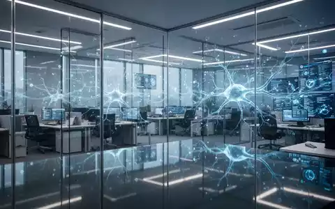 Moderne Büroarchitektur mit digitalen Netzwerken und KI-Visualisierungen als Symbol für die technologische Integration. - Foto: über boerse-global.de