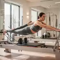 Person beim konzentrierten Pilates-Training an einem Reformer-Gerät in einem hellen, modernen Studio. - Foto: über boerse-global.de