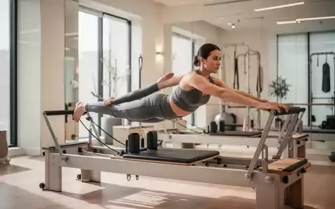 Person beim konzentrierten Pilates-Training an einem Reformer-Gerät in einem hellen, modernen Studio. - Foto: über boerse-global.de
