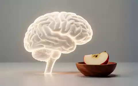 Konzeptuelle Darstellung einer Gehirnsilhouette neben einem Apfelstück als Symbol für gesunde frühkindliche Ernährung. - Foto: über boerse-global.de