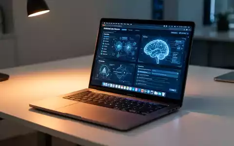 Modernes MacBook Pro auf einem Schreibtisch, das KI-Software-Integration und Sprachdiktat-Technologie darstellt. - Foto: über boerse-global.de
