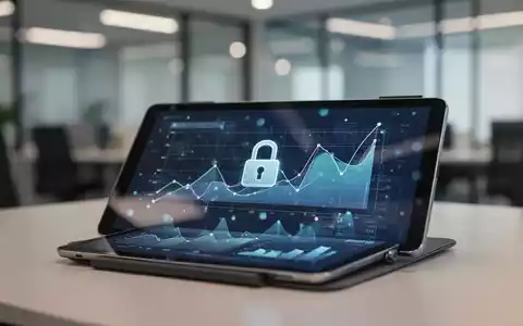 Digitales Tablet mit Datenanalysen und Sicherheitssymbol in einer modernen Büroumgebung als Symbol für Datenschutz. - Foto: über boerse-global.de