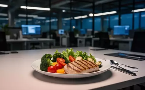 Gesunde, leichte Mahlzeit mit Gemüse und Proteinen an einem Arbeitsplatz bei Nacht. - Foto: über boerse-global.de