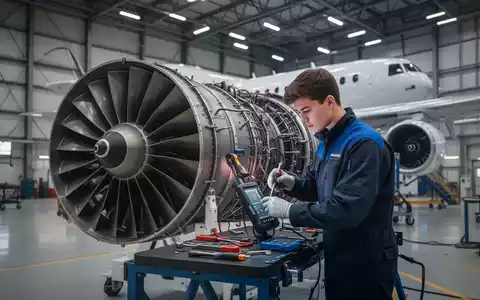 Ein junger Auszubildender bei der Arbeit an einem Flugzeugtriebwerk in einer modernen Wartungshalle. - Foto: über boerse-global.de