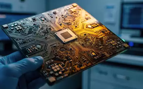 Nahaufnahme eines modernen Halbleiter-Wafers mit Mikrochip-Schaltkreisen in einer hochtechnologischen Laborumgebung. - Foto: über boerse-global.de