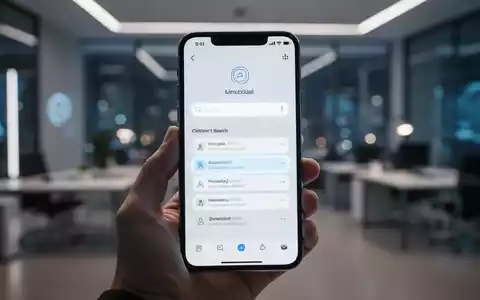 Ein Smartphone zeigt eine modernisierte E-Mail-App mit verbesserter Suchoberfläche vor einem verschwommenen Büro-Hintergrund. - Foto: über boerse-global.de