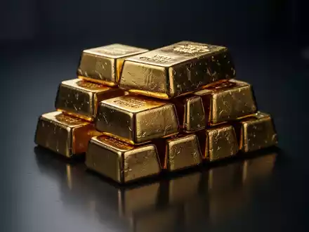 Ein Stapel Goldbarren vor einem dunklen, reflektierenden Hintergrund. - Foto: über boerse-global.de