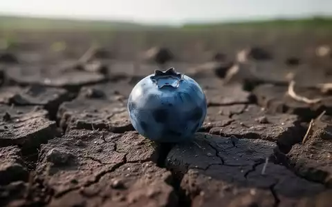 Eine einzelne reife Blaubeere auf ausgetrocknetem, rissigem Boden als Symbol für ökologische Belastung durch Konsum. - Foto: über boerse-global.de
