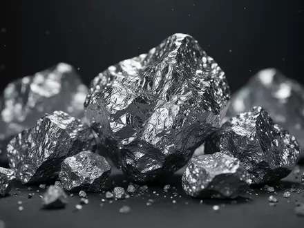 Rohstücke aus Antimonmetall mit kristalliner Struktur vor dunklem Hintergrund. - Foto: über boerse-global.de