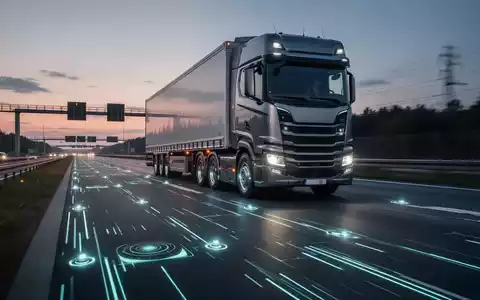 Ein schwerer Lkw fährt auf einer Autobahn über eine in den Asphalt integrierte digitale Gewichtskontrollanlage. - Foto: über boerse-global.de