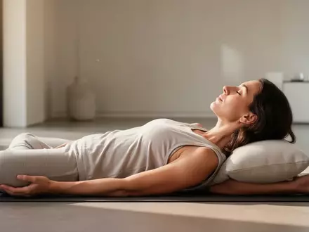 Eine Person praktiziert entspannt eine Body-Scan-Meditation in einem hellen, minimalistischen Raum zur Stressbewältigung. - Foto: über boerse-global.de