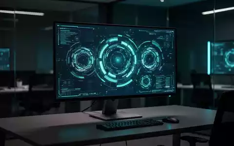 Moderner Computerarbeitsplatz mit leuchtender digitaler Oberfläche auf einem Monitor in einem professionellen Büro. - Foto: über boerse-global.de