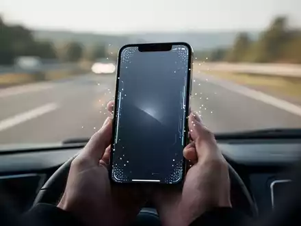 Ein iPhone mit animierten Punkten am Bildschirmrand zur Linderung von Reisekrankheit während einer Autofahrt. - Foto: über boerse-global.de