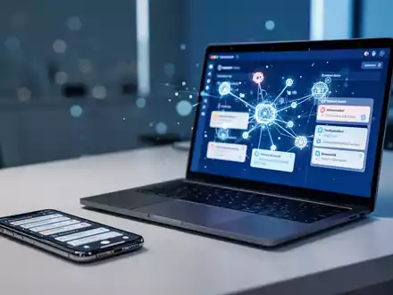 Ein modernes Büro-Setup mit Smartphone und Laptop, die eine digitale Aufgabenverwaltung mit KI-Verknüpfungen zeigen. - Foto: über boerse-global.de