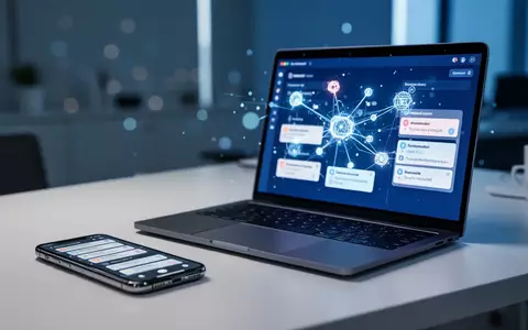 Ein modernes Büro-Setup mit Smartphone und Laptop, die eine digitale Aufgabenverwaltung mit KI-Verknüpfungen zeigen. - Foto: über boerse-global.de