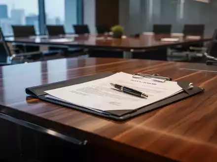 Ein Schreibtisch im Büro mit einer Rechtsakte und einem Füllfederhalter, die rechtliche Dokumente symbolisieren. - Foto: über boerse-global.de
