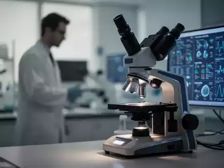 Ein modernes medizinisches Labor mit Mikroskop und Datenvisualisierungen zum Thema Hormongesundheit und Körperfett. - Foto: über boerse-global.de