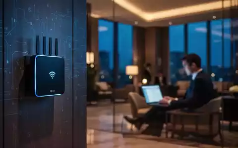 Ein moderner WLAN-Router an einer Hotelwand in gedimmter, professioneller Beleuchtung als Symbol für Cybersicherheit. - Foto: über boerse-global.de