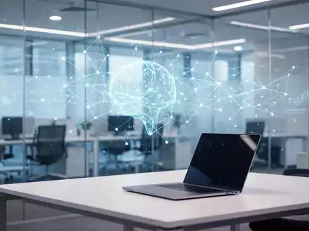 Abstraktes digitales Netzwerk auf einer Glaswand in einem modernen Büro als Symbol für KI-Governance und Compliance. - Foto: über boerse-global.de