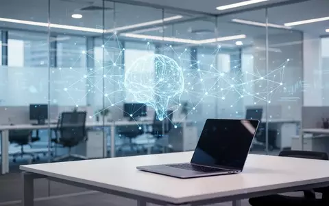 Abstraktes digitales Netzwerk auf einer Glaswand in einem modernen Büro als Symbol für KI-Governance und Compliance. - Foto: über boerse-global.de