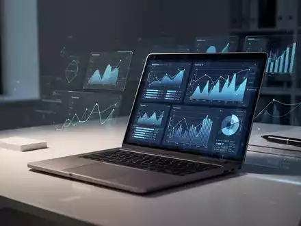 Moderner, minimalistischer Arbeitsplatz mit Laptop und Analysediagrammen als Symbol für unternehmerische Effizienz. - Foto: über boerse-global.de