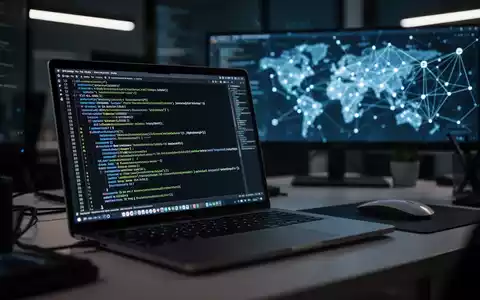 Ein moderner Arbeitsplatz mit einem Laptop, auf dem Programmcode und digitale Netzwerke zu sehen sind. - Foto: über boerse-global.de