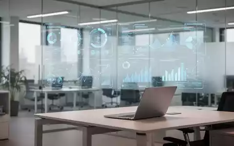 Modernes Büro in einer Behörde mit digitaler Datenvisualisierung im Hintergrund als Symbol für KI-gestützte Verwaltung. - Foto: über boerse-global.de
