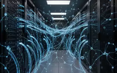 Abstrakte Darstellung von KI-Sicherheitsrisiken mit leuchtenden Server-Racks und digitalen Netzwerken in einem Rechenzentrum. - Foto: über boerse-global.de