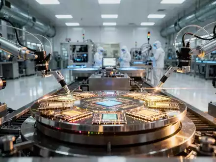 Nahaufnahme von hochmodernen Halbleiter-Wafern in einer automatisierten Produktionsanlage. - Foto: über boerse-global.de