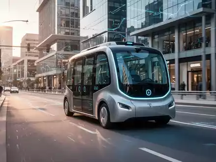 Ein moderner autonomer Elektro-Shuttle fährt durch ein zeitgenössisches Stadtviertel. - Foto: über boerse-global.de