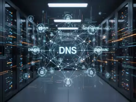 Digitale Visualisierung vernetzter Netzwerkknoten und Datenströme, die DNS-Infrastrukturschwachstellen darstellen. - Foto: über boerse-global.de