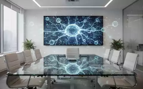Moderne Büroetage mit digitaler KI-Visualisierung auf einem Bildschirm im Hintergrund. - Foto: über boerse-global.de