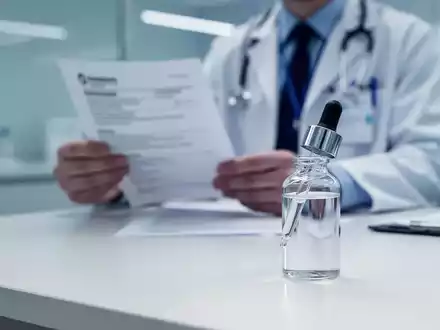 Medizinisches Laborumfeld mit einer Pipettenflasche auf einem Schreibtisch zur Darstellung der Cannabinoid-Therapie. - Foto: über boerse-global.de