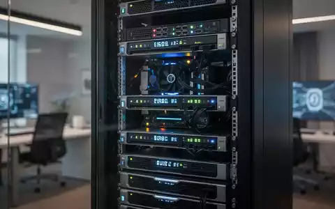 Ein moderner Server-Rack in einem professionellen Büro, der selbst gehostete Datenspeicherung und sichere Dateiverwaltung repräsentiert. - Foto: über boerse-global.de