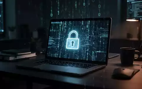 Ein Laptop-Bildschirm mit abstraktem Binärcode und einem Vorhängeschloss-Symbol als Symbol für Cybersicherheit. - Foto: über boerse-global.de