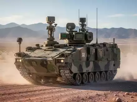 Ein autonomes Militärfahrzeug durchquert ein Wüstenübungsgelände während eines Feldtests. - Foto: über boerse-global.de