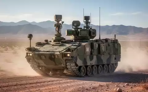 Ein autonomes Militärfahrzeug durchquert ein Wüstenübungsgelände während eines Feldtests. - Foto: über boerse-global.de
