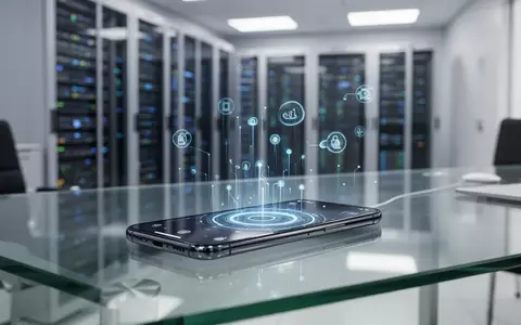 Modernes Smartphone auf einem Schreibtisch vor einem unscharfen Rechenzentrum als Symbol für Apples Cloud- und KI-Strategie. - Foto: über boerse-global.de