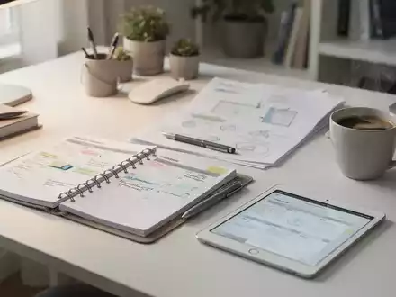 Ein organisierter Schreibtisch im Homeoffice mit Planer und Tablet, der die komplexe Organisation von Familie und Beruf symbolisiert. - Foto: über boerse-global.de
