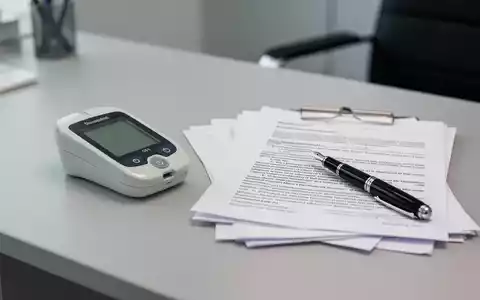 Blutzuckermessgerät und juristische Unterlagen auf einem Schreibtisch als Symbol für die rechtliche Bewertung bei Diabetes. - Foto: über boerse-global.de