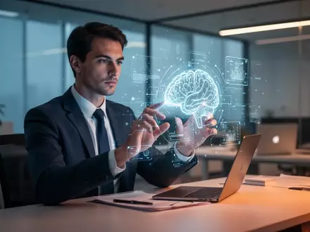 Eine konzentrierte Fachkraft arbeitet in einem modernen Büro an einer digitalen KI-Schnittstelle zur Wissensarbeit. - Foto: über boerse-global.de