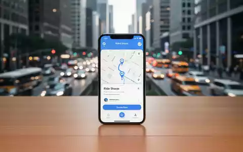 Smartphone mit einer Ride-Sharing-App auf einem Schreibtisch vor einer unscharfen Stadtkulisse. - Foto: über boerse-global.de