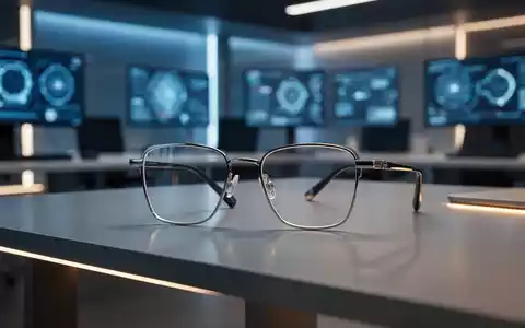 Hochwertige Brillengestelle auf einem modernen, minimalistischen Schreibtisch mit futuristischer Beleuchtung. - Foto: über boerse-global.de