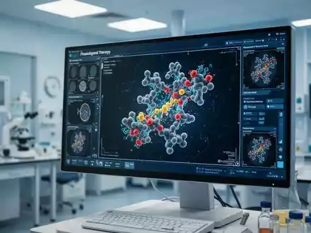 Moderne medizinische Darstellung einer molekularen Struktur für eine Radioliganden-Therapie in einem Onkologielabor. - Foto: über boerse-global.de