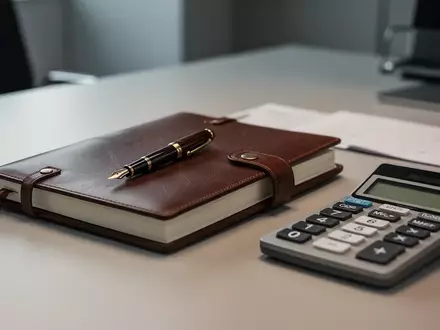 Ein moderner Schreibtisch mit einem Notizbuch, einem Taschenrechner und einem Füllfederhalter als Symbol für Steuerberatung. - Foto: über boerse-global.de