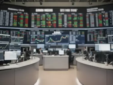 Digitale Anzeigetafeln einer Börse mit verschwommenen Kursverläufen im Hintergrund. - Foto: über boerse-global.de