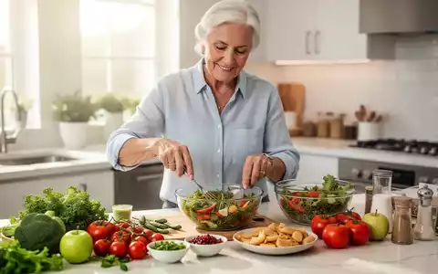 Eine ältere Person bereitet in einer modernen Küche eine gesunde Mahlzeit zu, um eine ausgewogene Nährstoffzufuhr zu zeigen. - Foto: über boerse-global.de