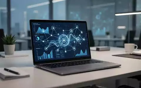 Modernes Laptop mit abstrakten Netzwerkdaten und KI-Verbindungsknoten in einem professionellen Büroumfeld. - Foto: über boerse-global.de