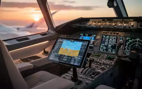 Modernes Cockpit eines Flugzeugs bei Sonnenuntergang als Symbol für die digitale Kommunikation zwischen Airline und Personal. - Foto: über boerse-global.de